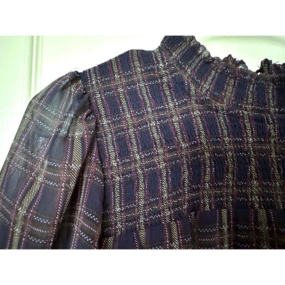 AQUA (Bloomingdale's) Smocked Plaid Ruffle Mini Shift Dress Size M - Picture 6 of 8